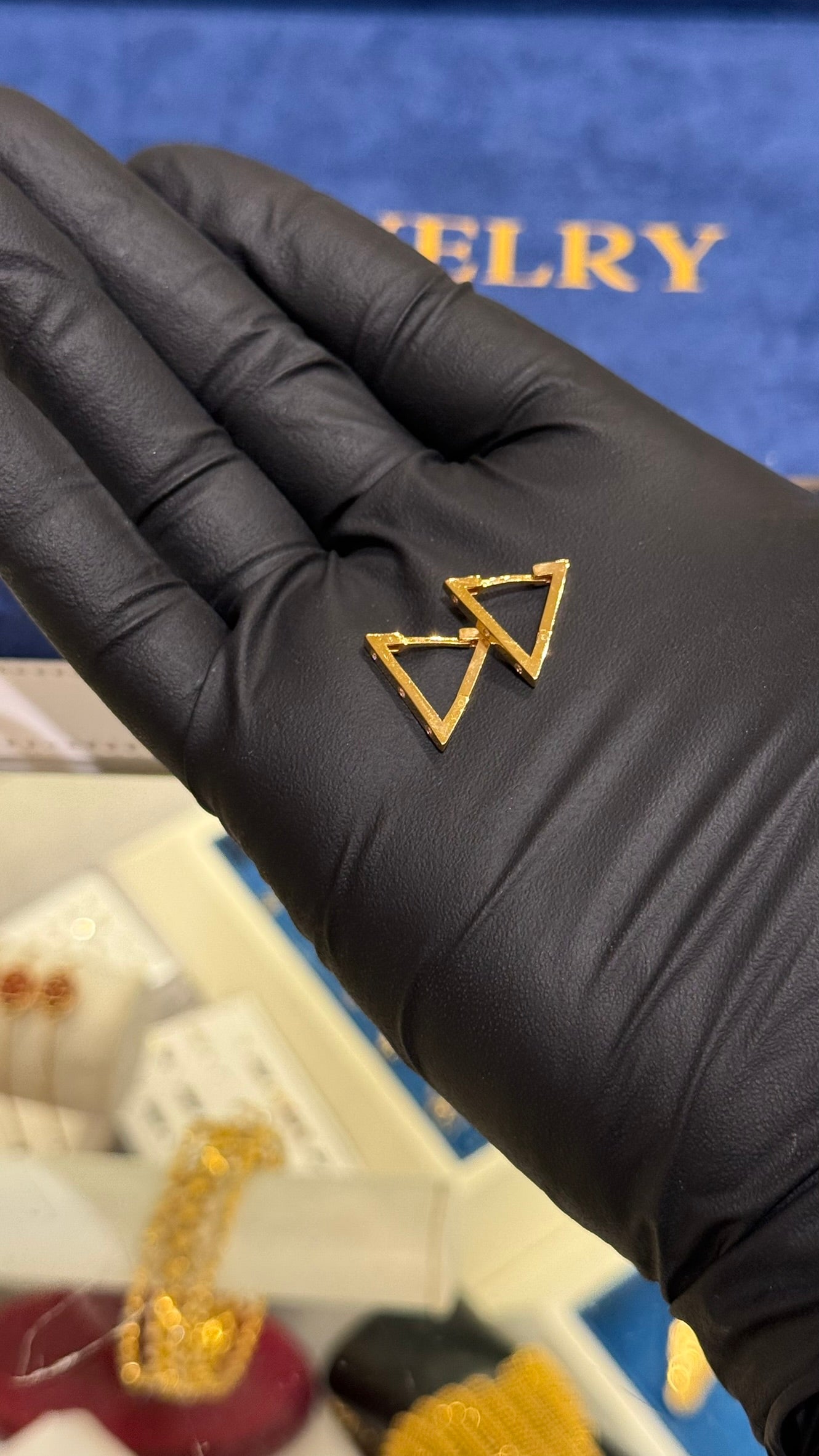 21K Gold Triangular Huggie Earrings