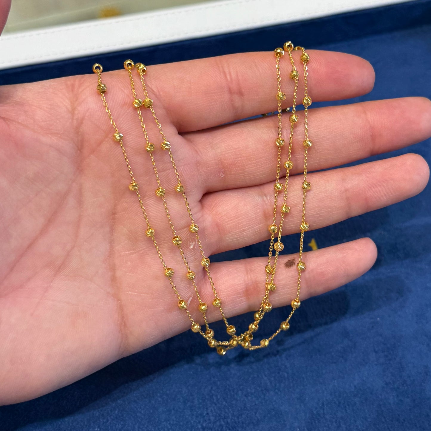 21K Gold Triple Beaded Chain Necklace