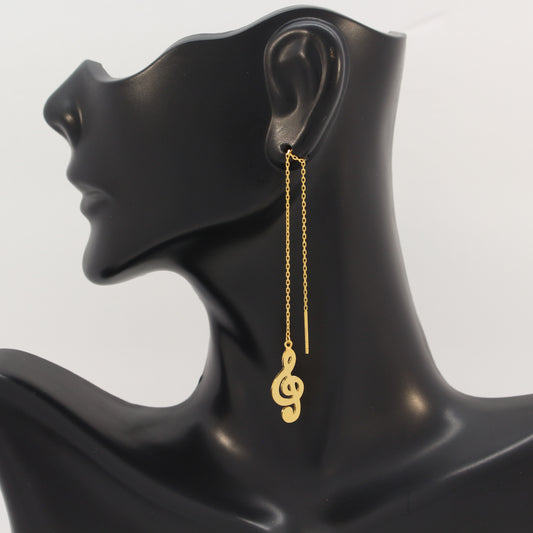 21K Gold Threader Earrings; Musical Notes