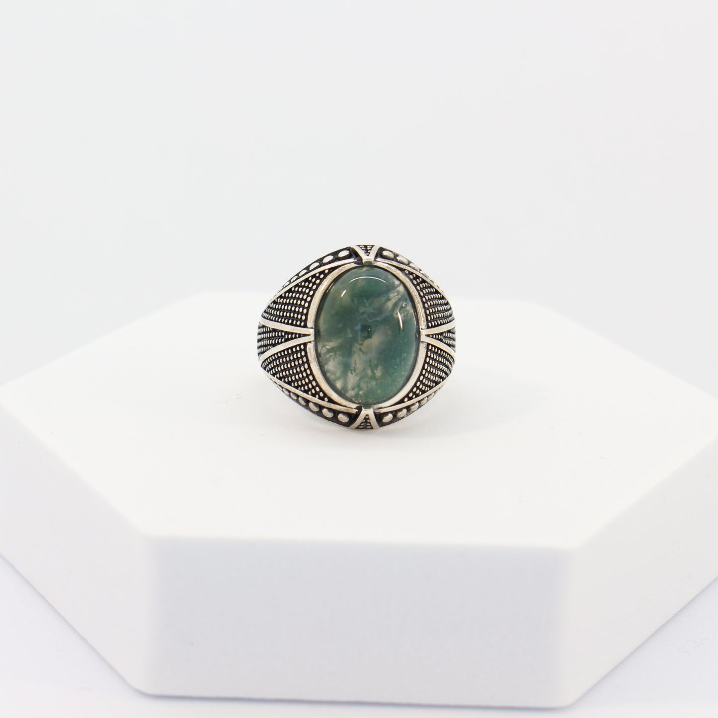 Sterling Silver Agate Men's Turkish Ring (sz 10)