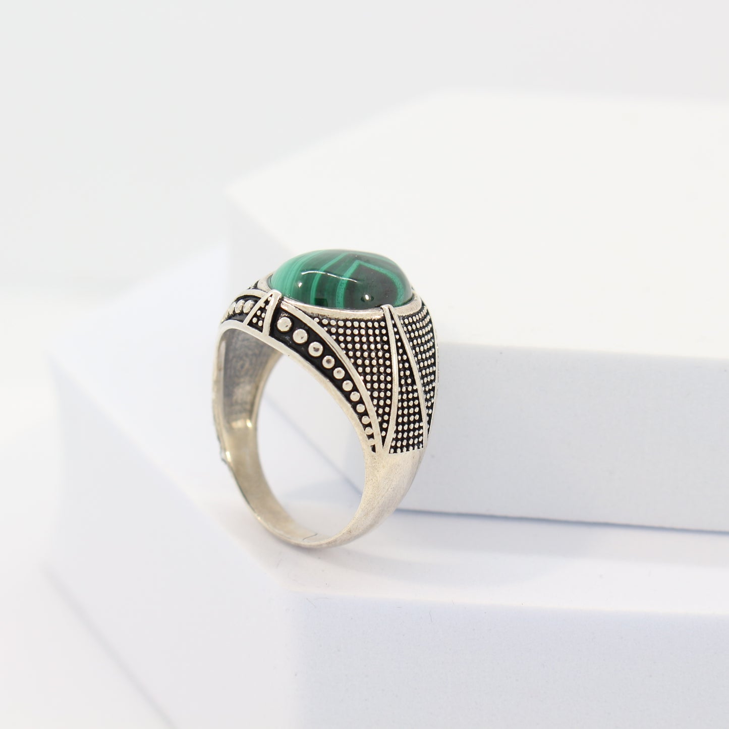 Sterling Silver Malachite Turkish Ring (sz 12)