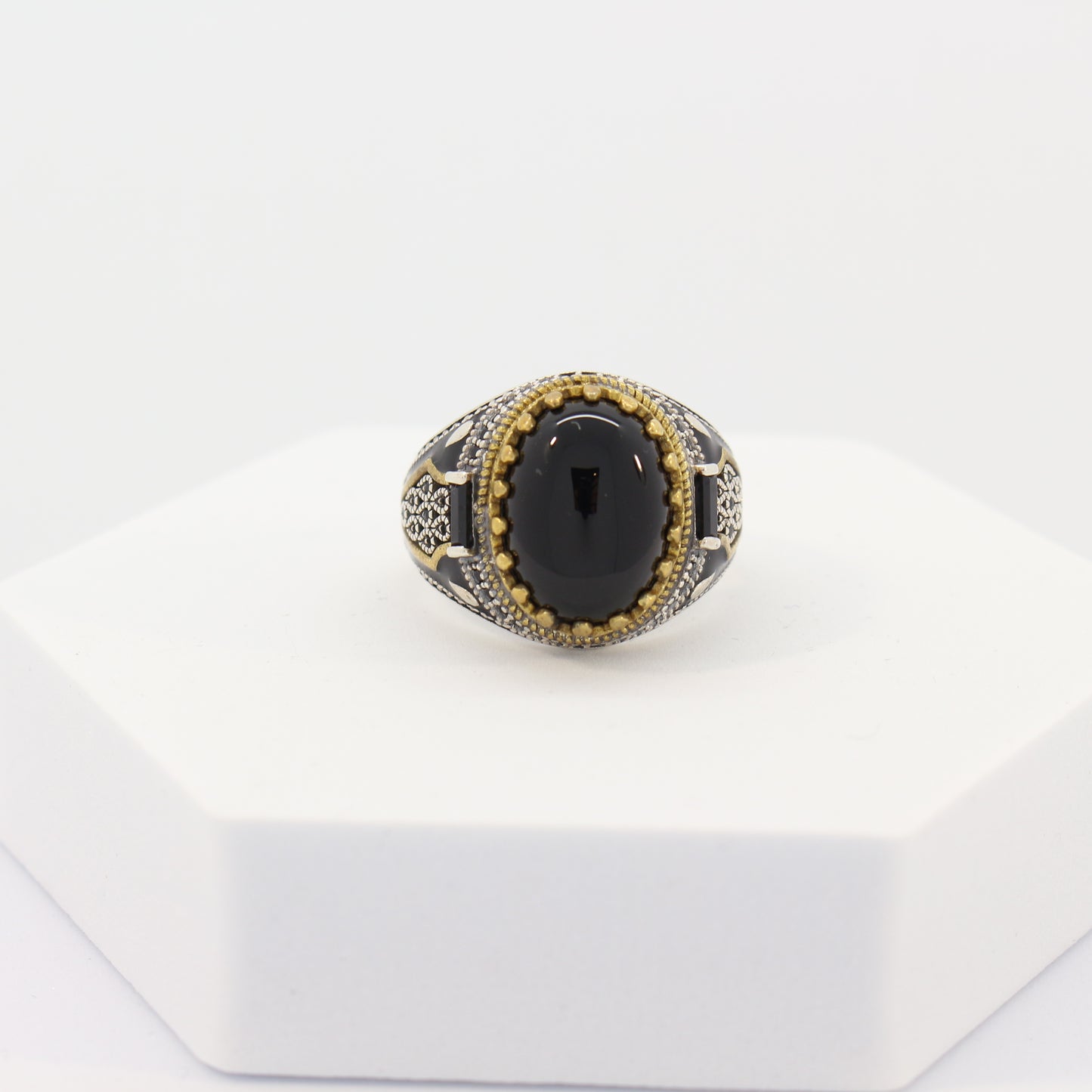 Sterling Silver Black Agate Turkish Ring (sz 12)