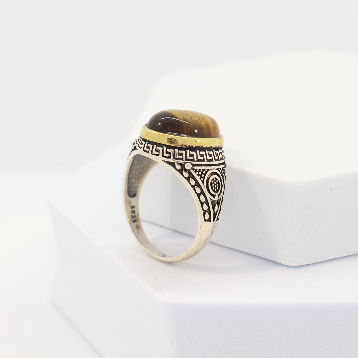 Sterling Silver Tiger Eye Turkish Ring (sz 13)