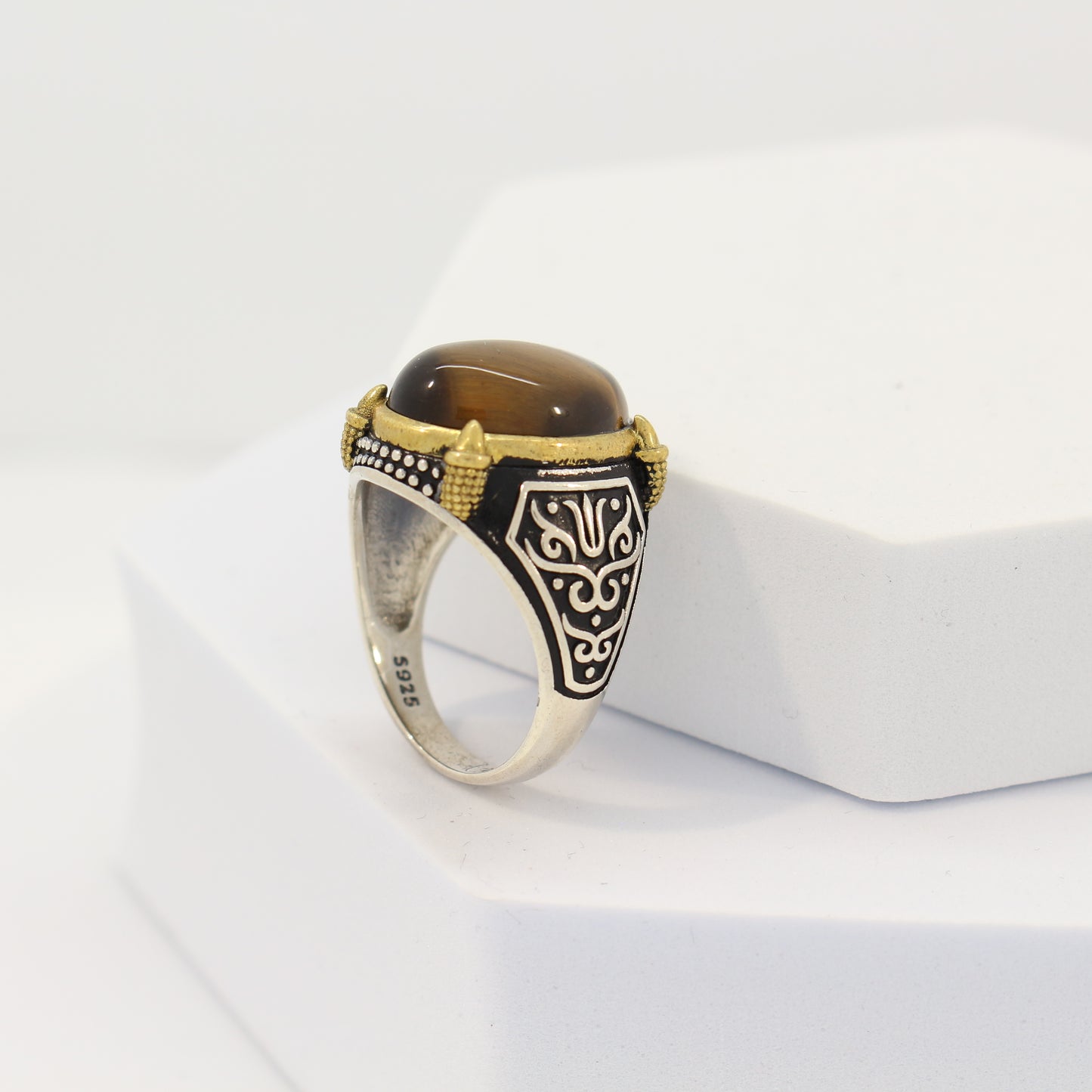 Sterling Silver Tiger Eye Turkish Ring (sz 10)