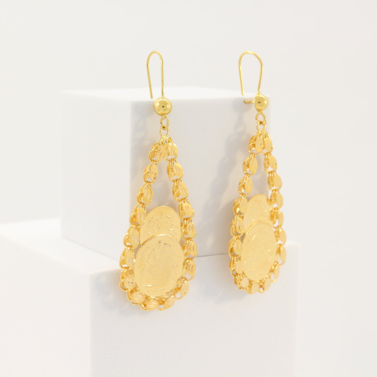 21K Gold Double Coin Earrings