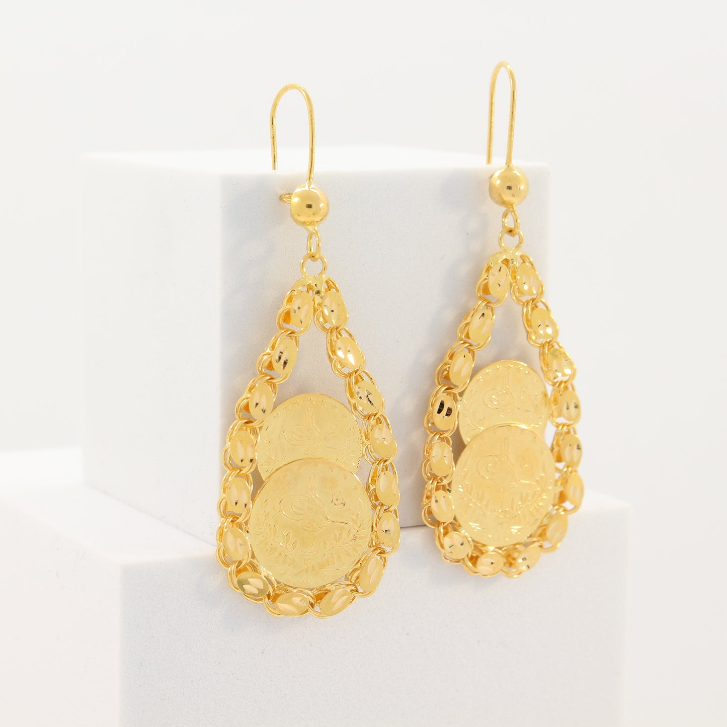 21K Gold Double Coin Earrings