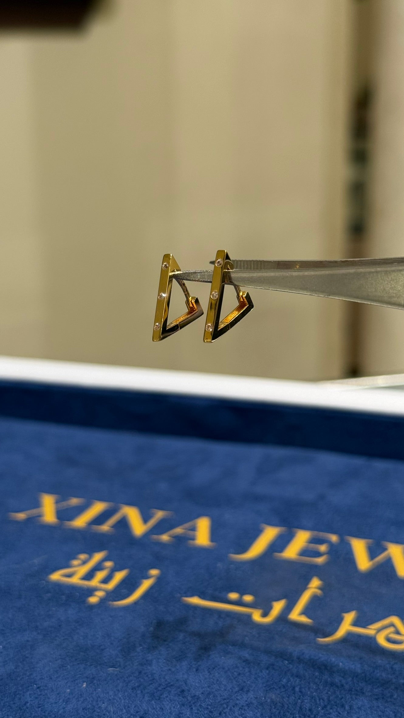 21K Gold Triangular Huggie Earrings