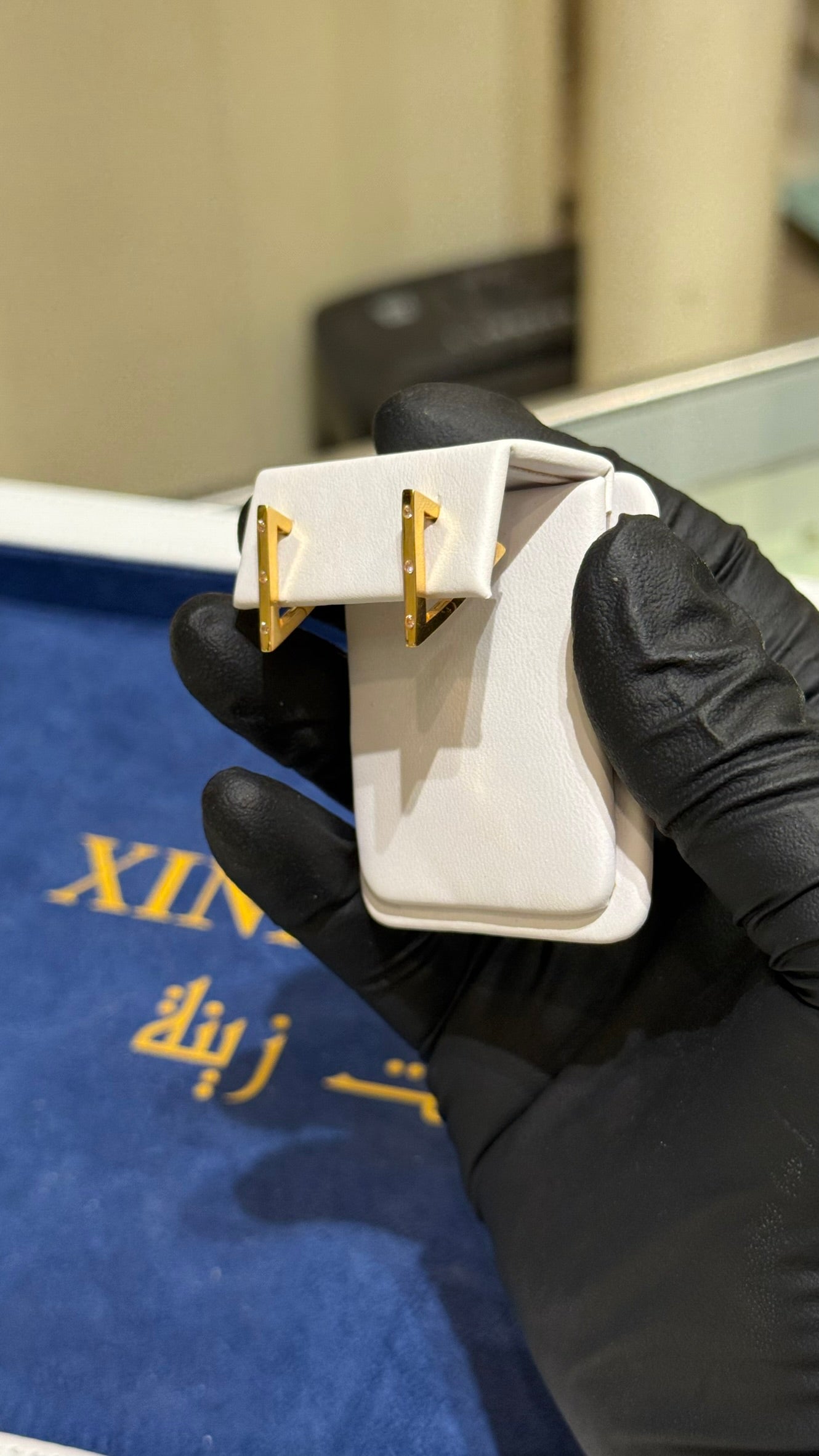 21K Gold Triangular Huggie Earrings