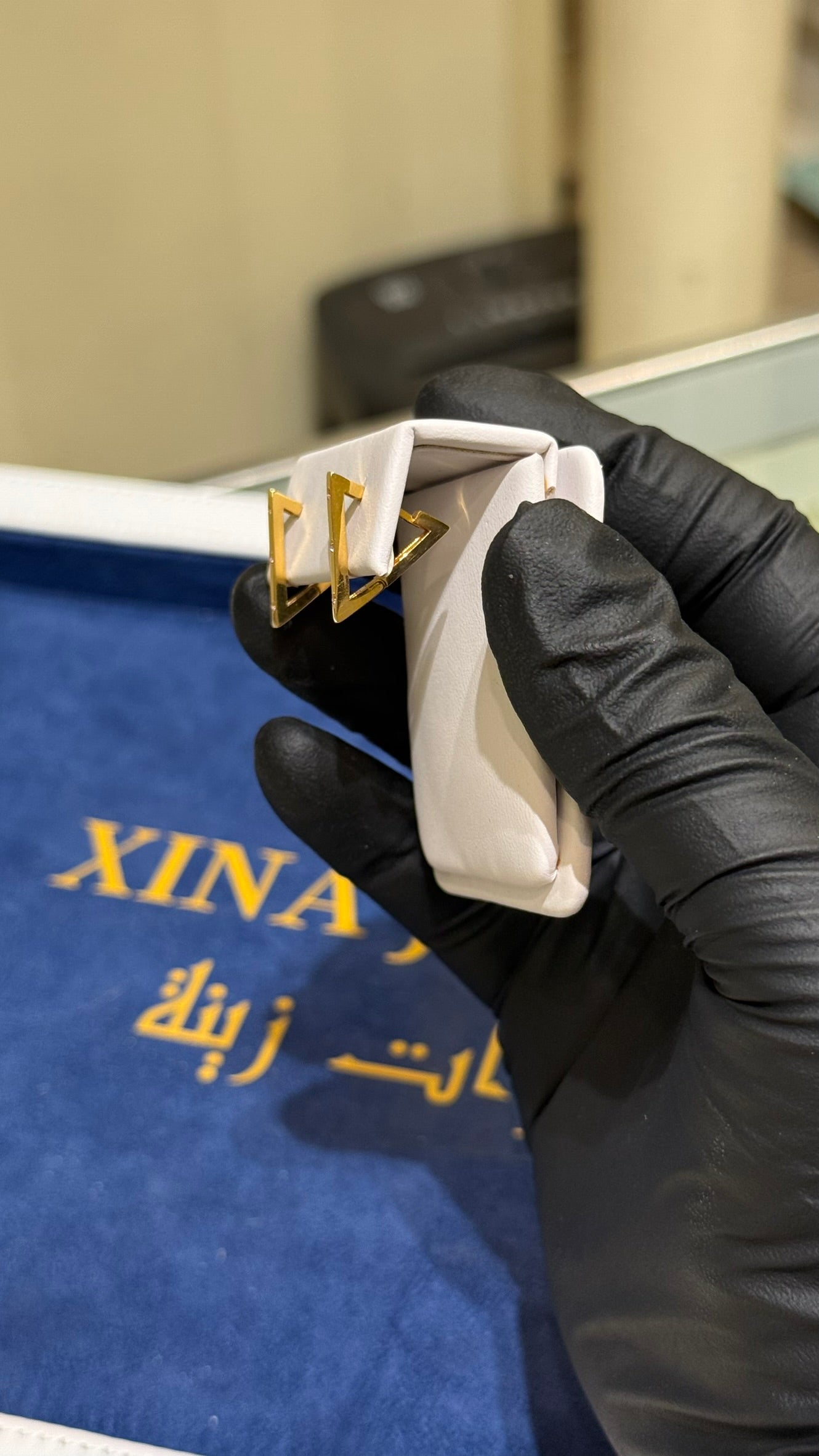 21K Gold Triangular Huggie Earrings