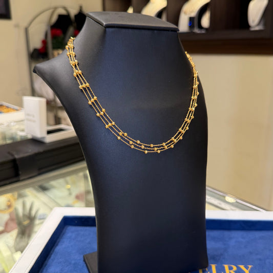 21K Gold Triple Beaded Chain Necklace