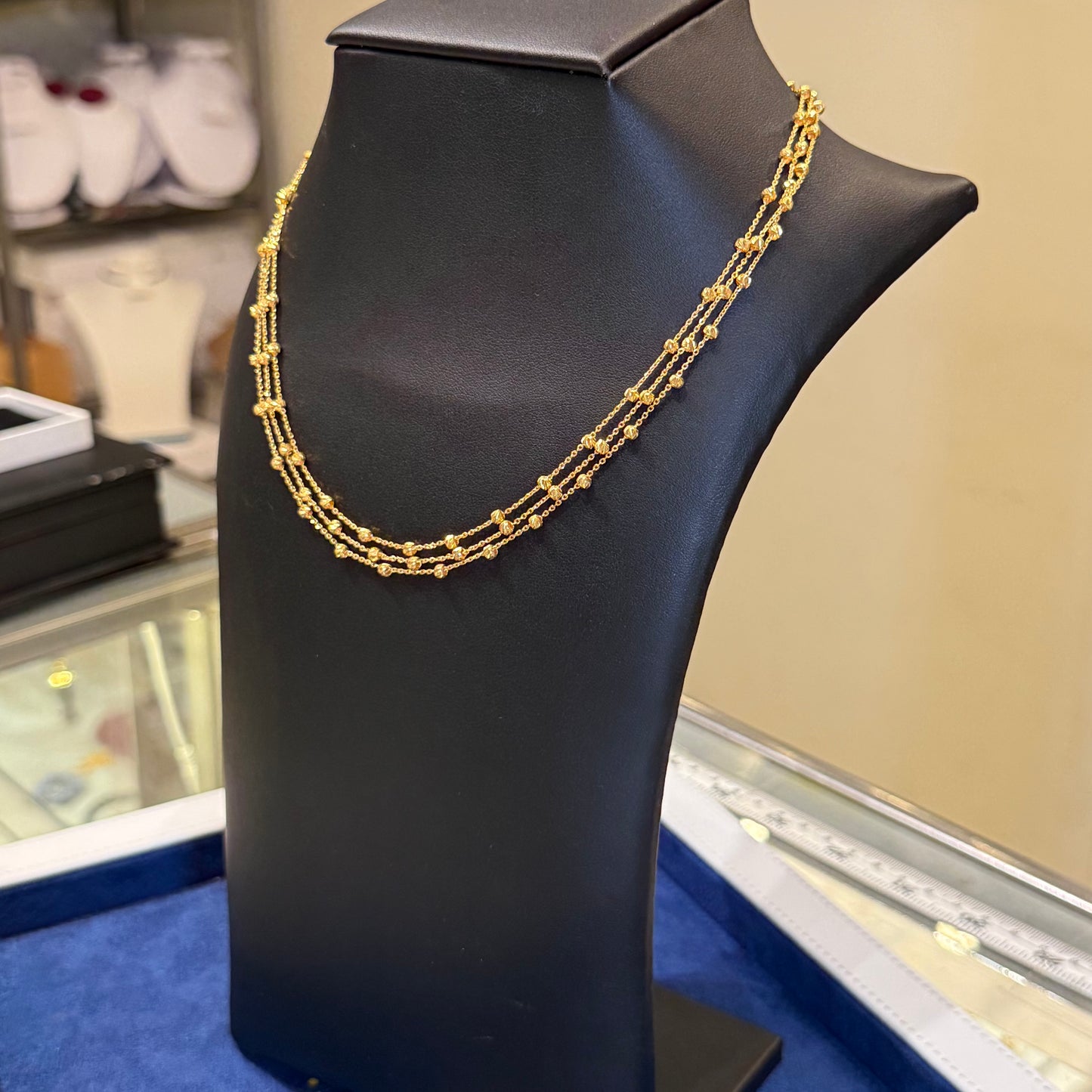 21K Gold Triple Beaded Chain Necklace