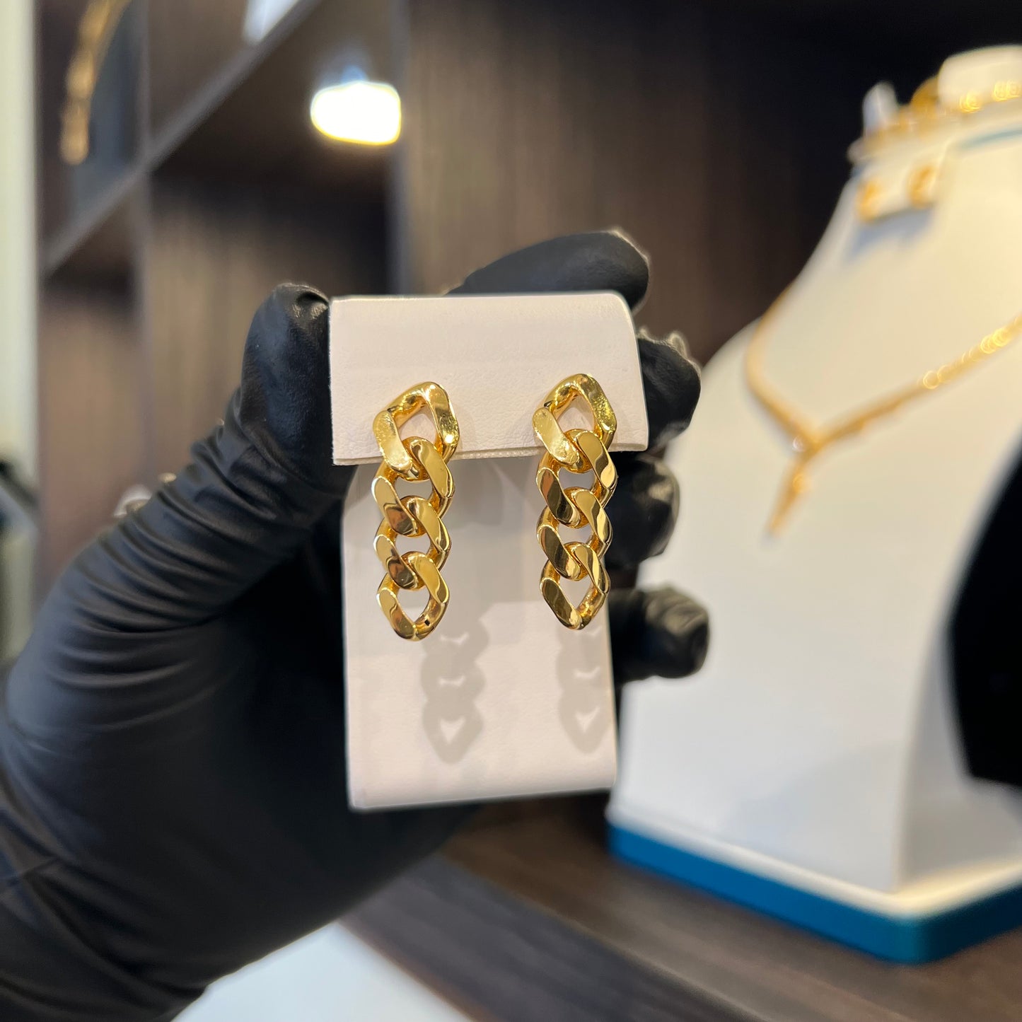 21K Gold Cuban Link Earrings