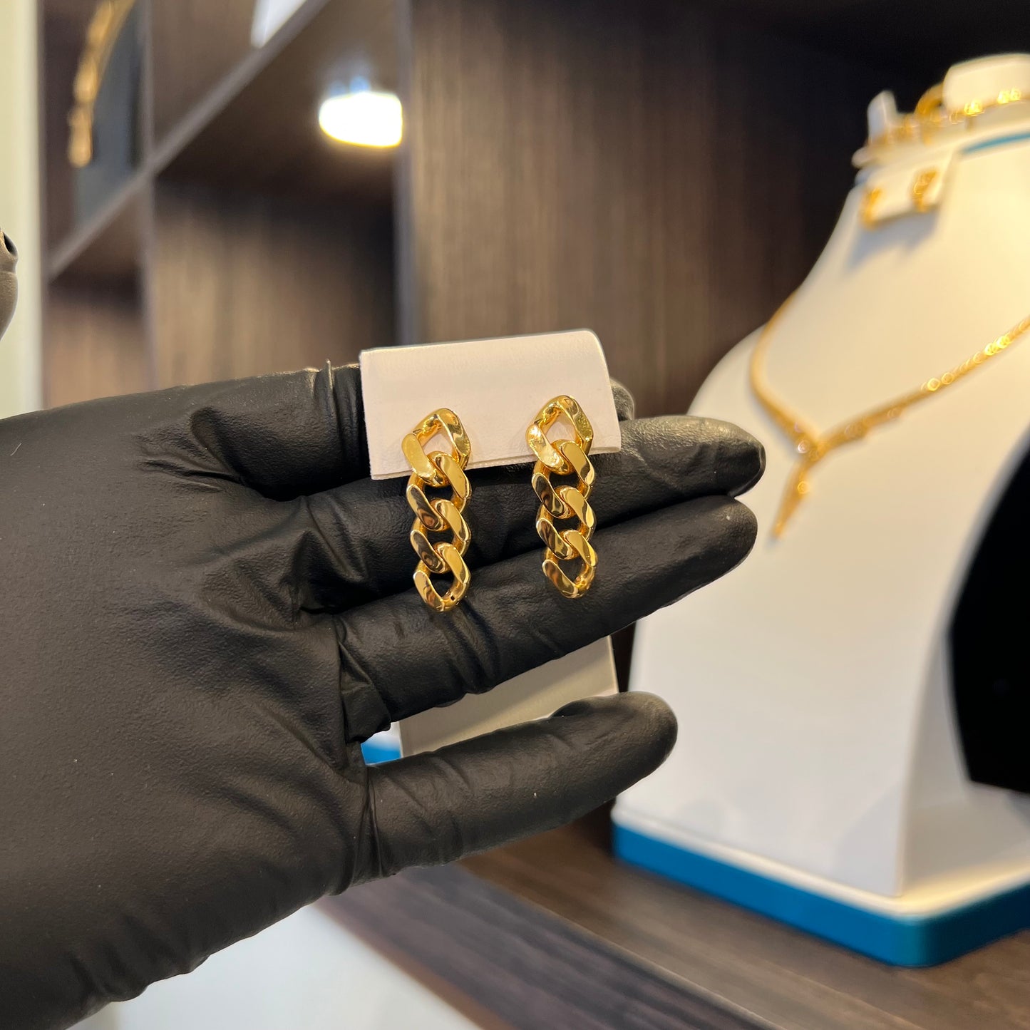 21K Gold Cuban Link Earrings