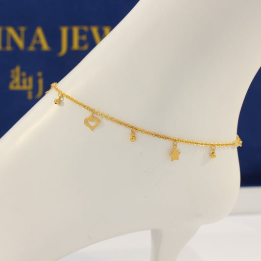 21K Gold Hearts & Stars Anklet