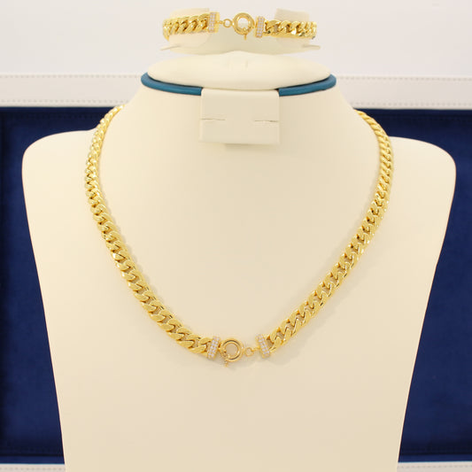 21K Gold Double Sided Cuban Link Set