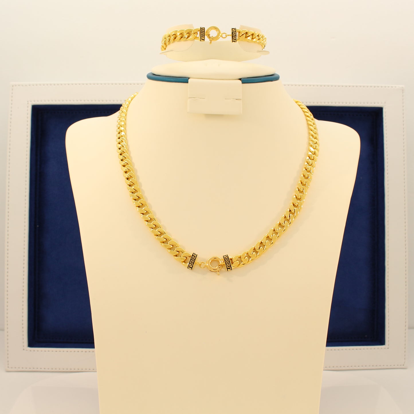 21K Gold Double Sided Cuban Link Set