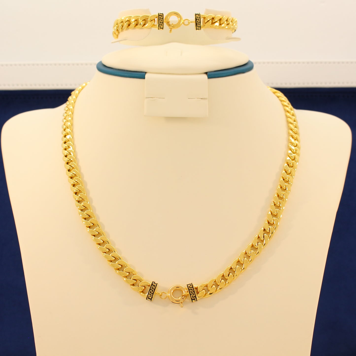 21K Gold Double Sided Cuban Link Set