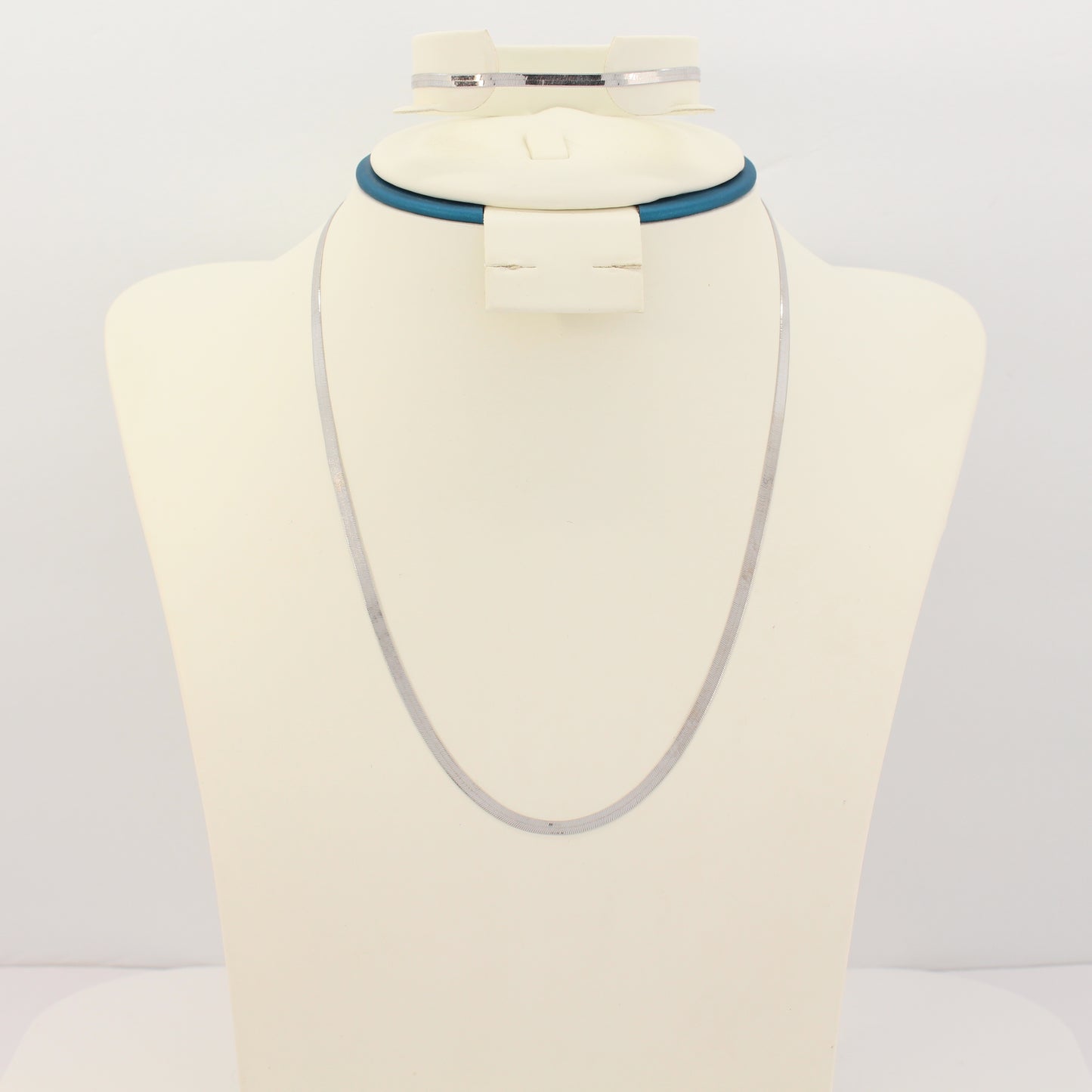 18K White Gold Herringbone Chain & Bracelet