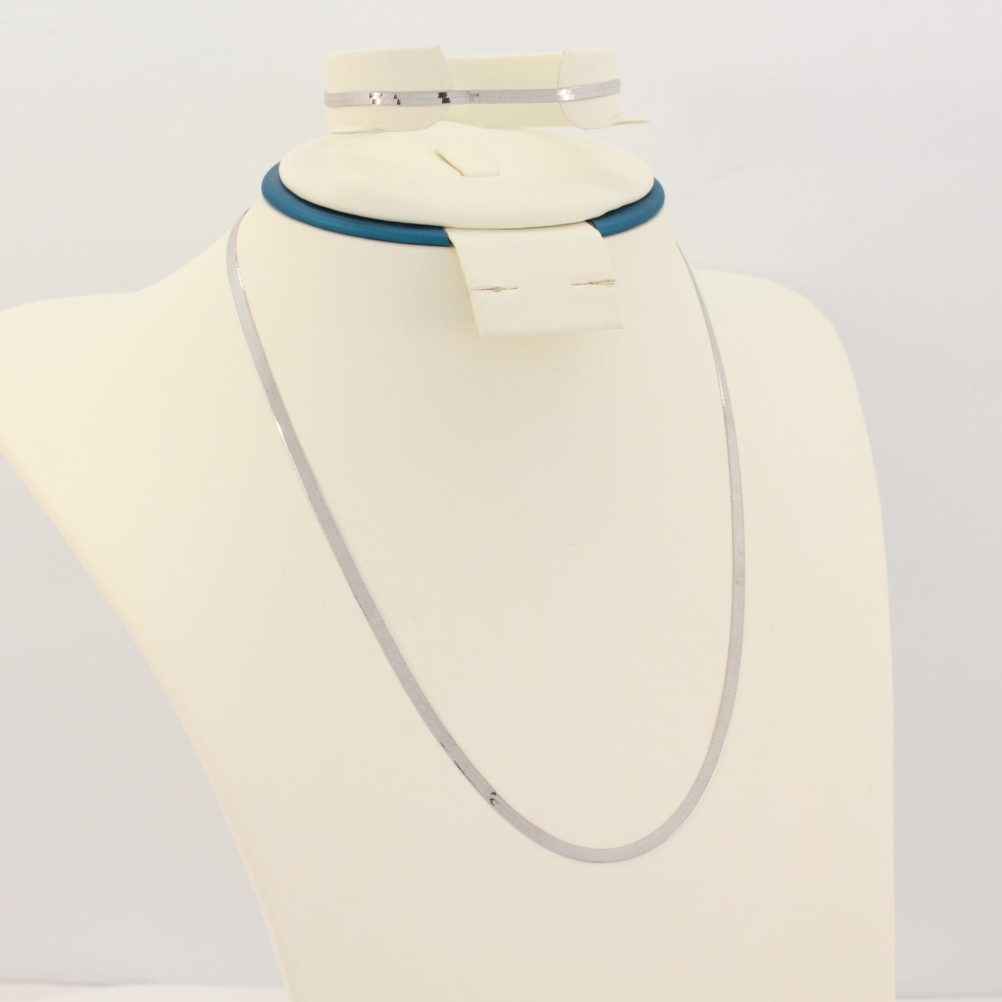 18K White Gold Herringbone Chain & Bracelet