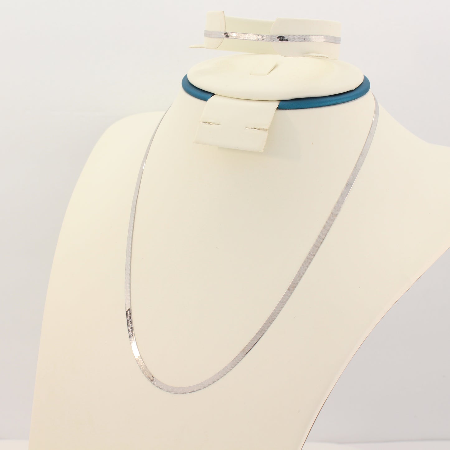 18K White Gold Herringbone Chain & Bracelet