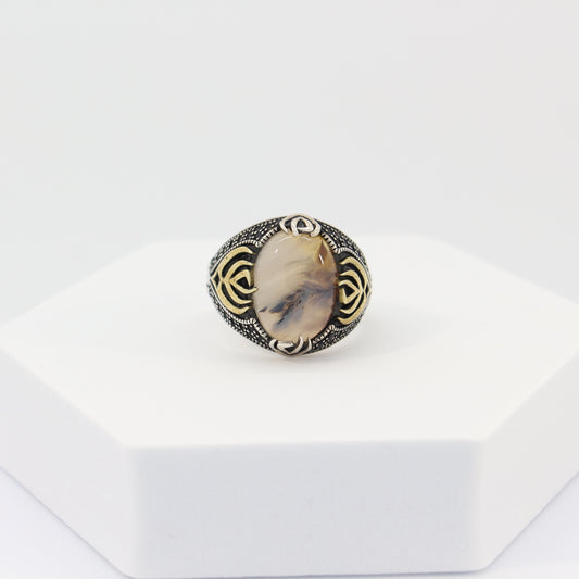 Sterling Silver Agate Men's Turkish Ring (sz 10)