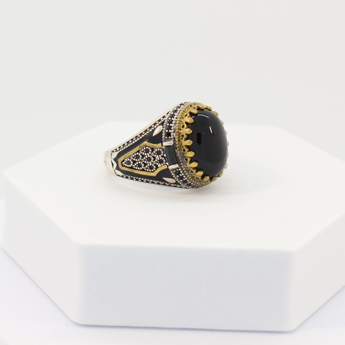 Sterling Silver Black Agate Turkish Ring (sz 12)