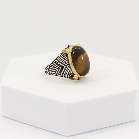 Sterling Silver Tiger Eye Turkish Ring (sz 10)